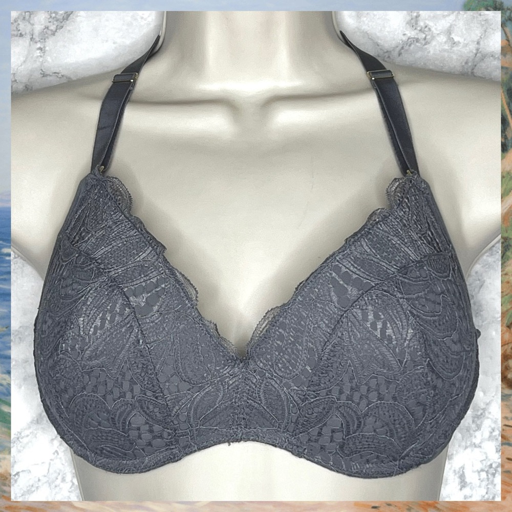 Lively Gray Lace Overlay Convertible Strap Bra Women’s 36C